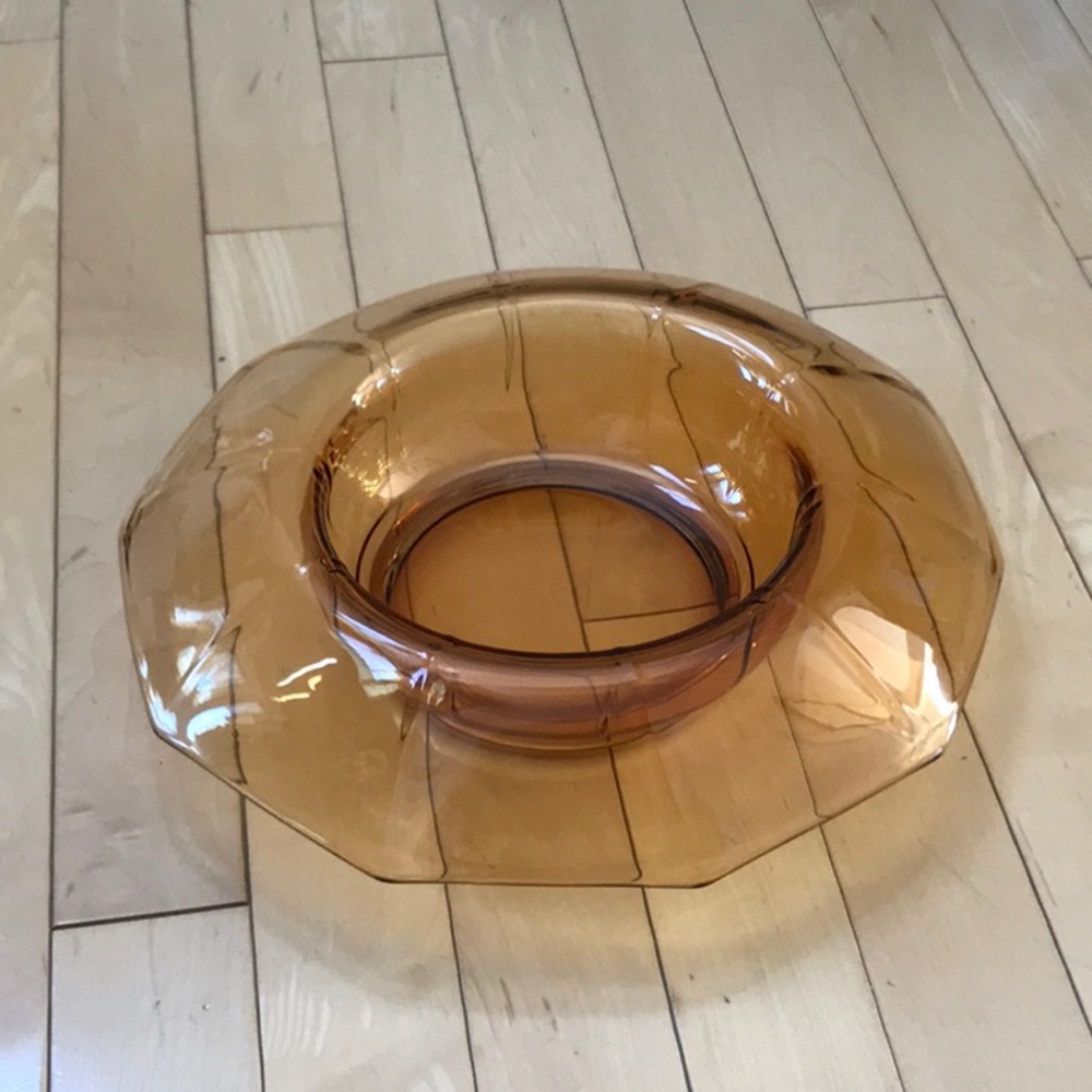 Rare! Depression Glass Cambridge Decagon Amber Bowl - down sloping rim